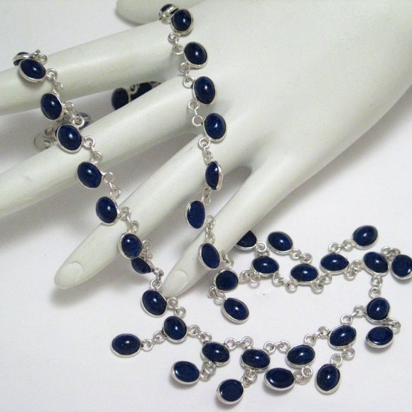 Bib Chain Necklace Sterling Silver w/ Blue Stone - Picture 5 of 5
